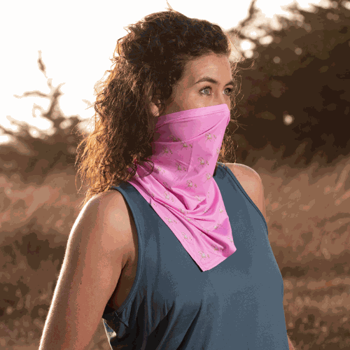 V-Neck UPF Neck Gaiter | Pink Rose & Light Green – myMareCo display picture 1