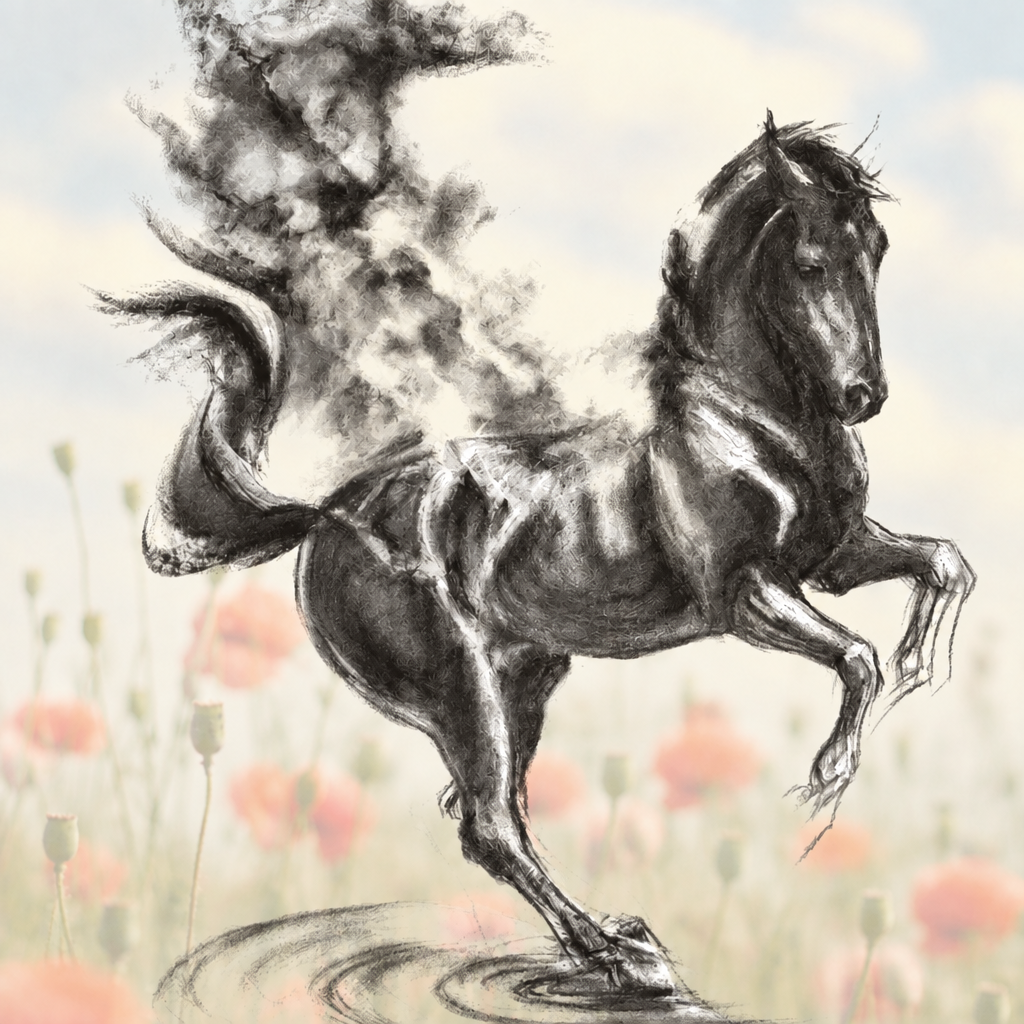 Horse logo with muted flower background