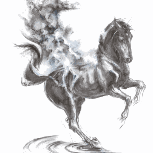 Artistic silk scarf featuring an original sketch of a running horse in smoky tones — elegant chiffon square, ideal equestrian-themed gift for women.